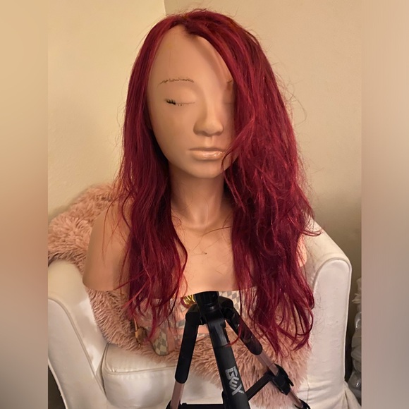 Human Hair Lace Front Red 99J Wig - Picture 2 of 7